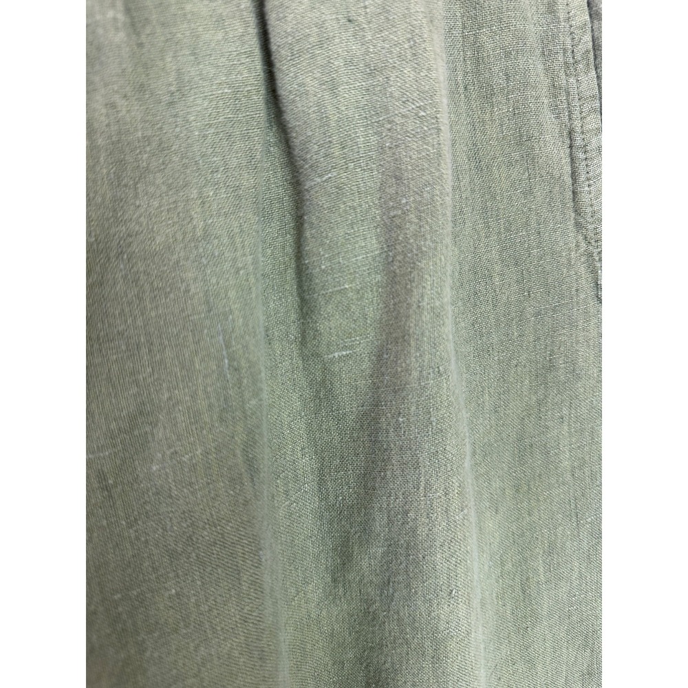 Flax 100% Linen Crop Pants Wide Leg Elastic Waist Faded Green Medium Lagonlook - Picture 12 of 15